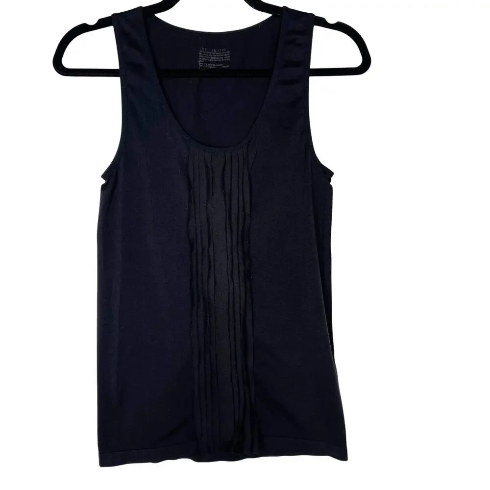 The Limited Large L Black Ruffle Front Seamless Camisole Tank Top Stretch Scoop